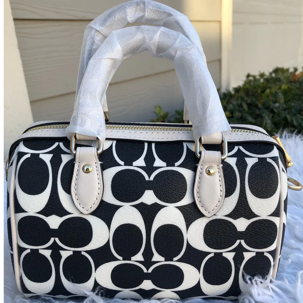 Coach Bold CC Black White Mini Rowan Signature Canvas Crossbody Bag - Picture 2 of 5